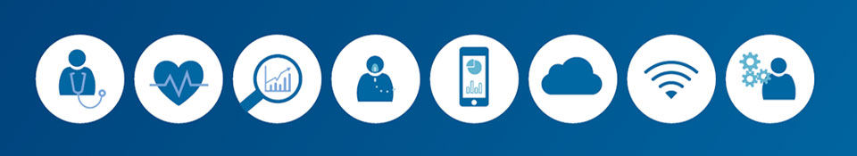 un cercle blanc avec des ic&ocirc;nes bleues