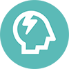 Icon with lightning bolt in head to convey the distress of burnout