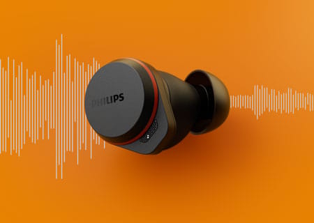 Illustration montrant le fonctionnement de la r&eacute;duction du bruit pour les casques sport sans fil True&nbsp;Wireless Philips